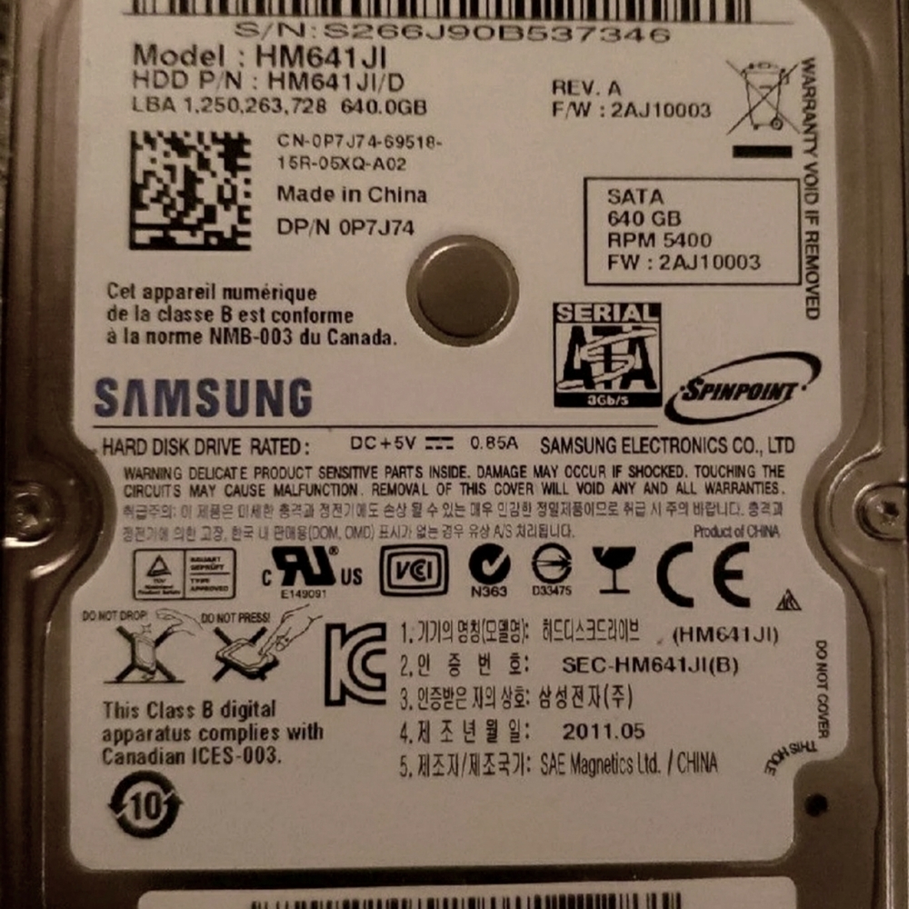 Samsung 640GB HDD Laptop